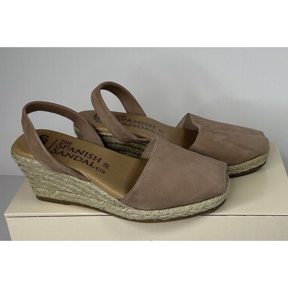The Spanish Sandal Co Leather Espadrille Peep Toe Wedge Sandals Size 37 US 6.5-7 - Picture 5 of 9